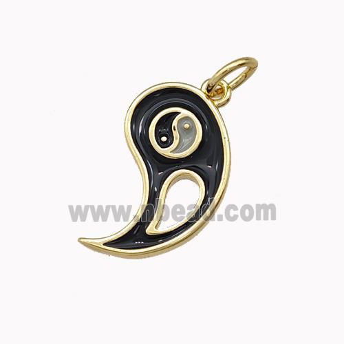 Copper Yinyang Charms Pendant Taichi Black Enamel Gold Plated