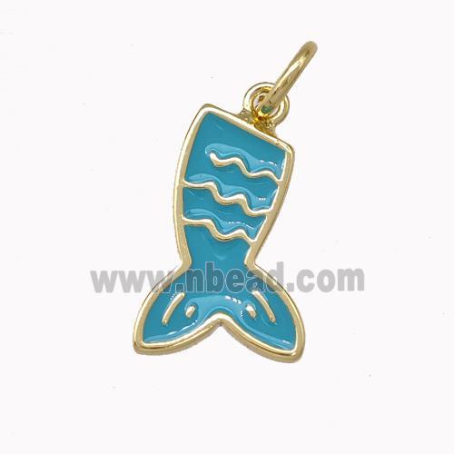 Mermaid Tail Charms Copper Pendant Blue Enamel Gold Plated