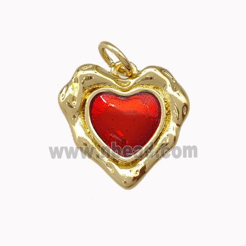 Copper Heart Pendant Red Painted Gold Plated