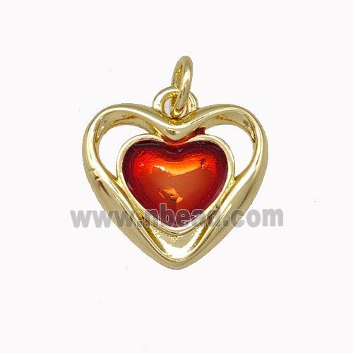 Copper Heart Pendant Red Painted Gold Plated