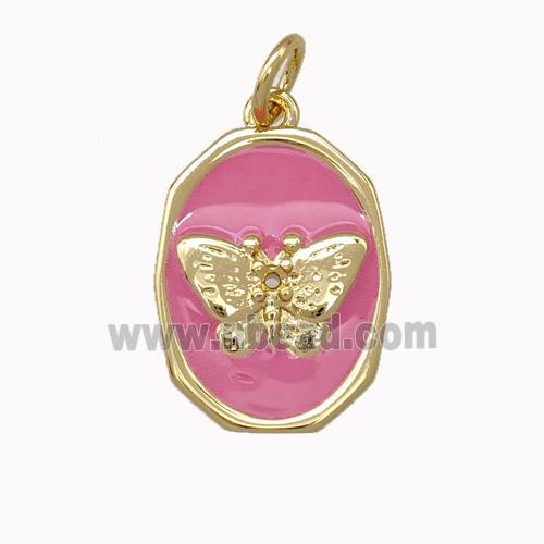 Copper Butterfly Pendant Pink Enamel Gold Plated