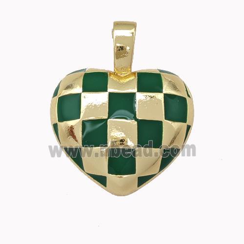 Copper Heart Pendant Green Enamel Gold Plated