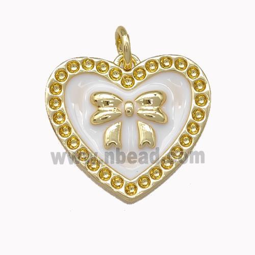 Copper Bow Heart Pendant White Enamel Gold Plated