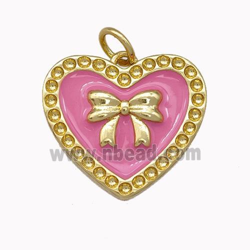 Copper Bow Heart Pendant Pink Enamel Gold Plated