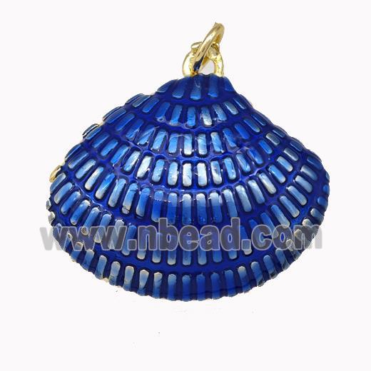 Scallop Shell Charms Copper Pendant Blue Painted Gold Plated