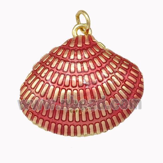 Scallop Shell Charms Copper Pendant Red Painted Gold Plated