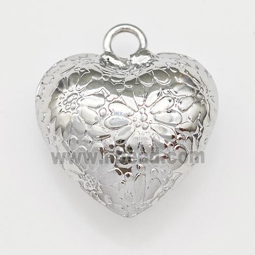 Copper Heart Pendant Hollow Flower Platinum Plated