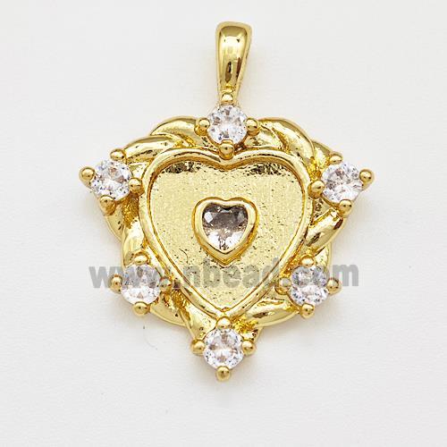 Copper Heart Pendant Micro Pave Zirconia Gold Plated