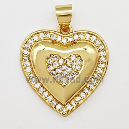 Copper Heart Pendant Micro Pave Zirconia Gold Plated