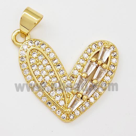 Copper Heart Pendant Micro Pave Zirconia Gold Plated