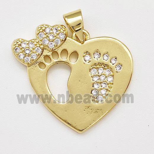 Copper Heart Pendant Micro Pave Zirconia Footprints Gold Plated