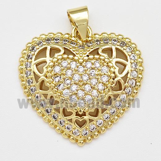 Copper Heart Pendant Micro Pave Zirconia Gold Plated