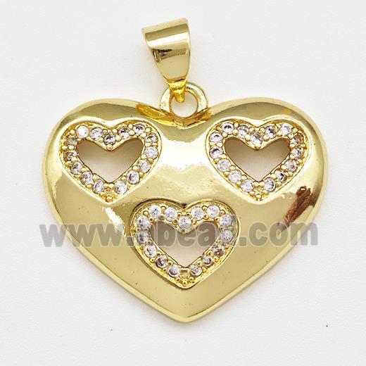 Copper Heart Pendant Micro Pave Zirconia Gold Plated