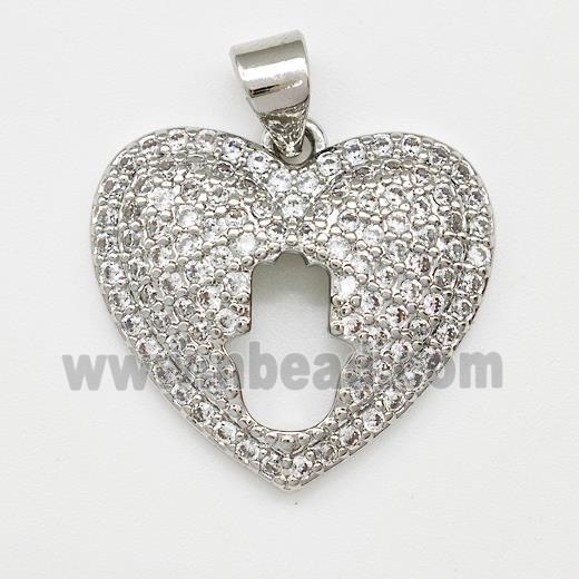 Copper Heart Pendant Micro Pave Zirconia Hand Platinum Plated