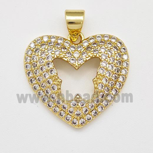 Copper Heart Pendant Micro Pave Zirconia Butterfly Gold Plated