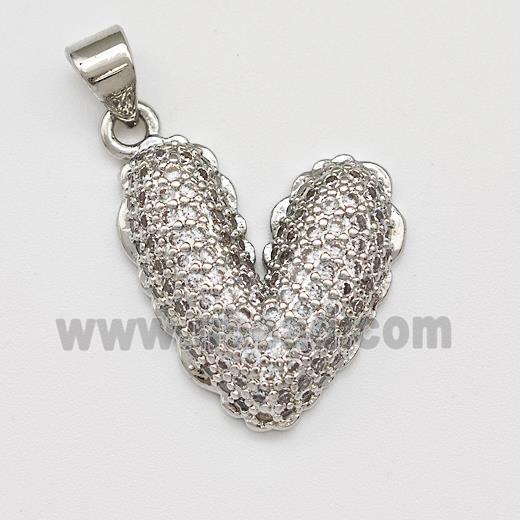 Copper Heart Pendant Micro Pave Zirconia Platinum Plated