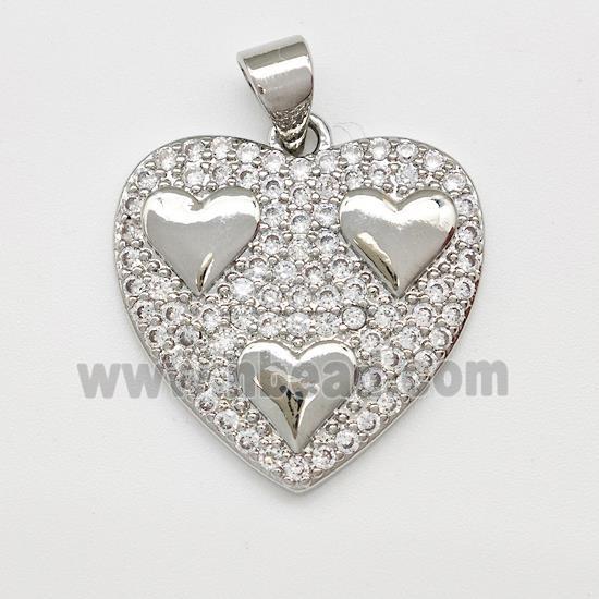 Copper Heart Pendant Micro Pave Zirconia Platinum Plated