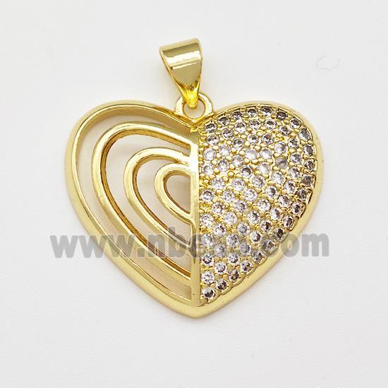 Copper Heart Pendant Micro Pave Zirconia Gold Plated