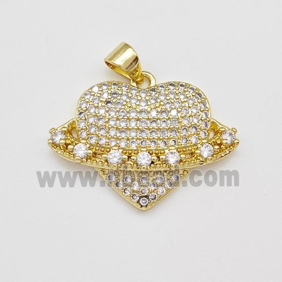 Copper Heart Pendant Micro Pave Zirconia Gold Plated