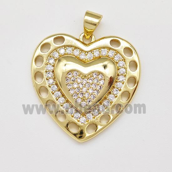 Copper Heart Pendant Micro Pave Zirconia Gold Plated