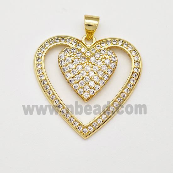 Copper Heart Pendant Micro Pave Zirconia Gold Plated