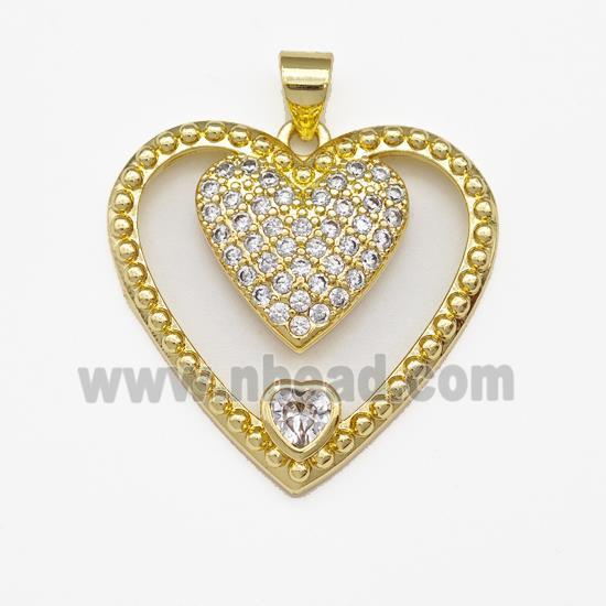 Copper Heart Pendant Micro Pave Zirconia Gold Plated