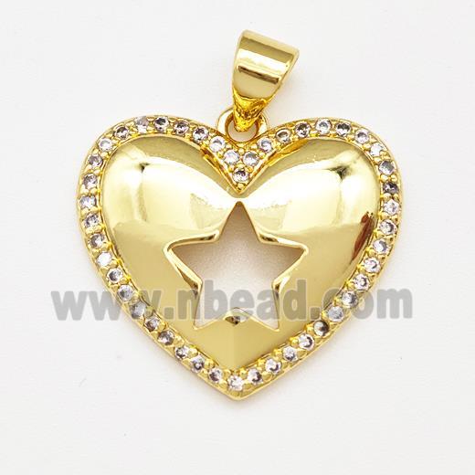 Copper Heart Pendant Micro Pave Zirconia Star Gold Plated