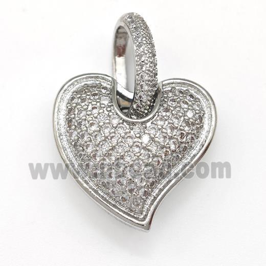 Copper Heart Pendant Micro Pave Zirconia Platinum Plated