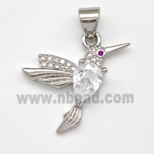 Copper Birds Pendant Micro Pave Zirconia Platinum Plated