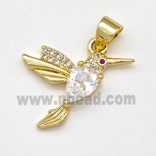 Copper Birds Pendant Micro Pave Zirconia Gold Plated