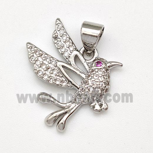 Copper Birds Pendant Micro Pave Zirconia Platinum Plated