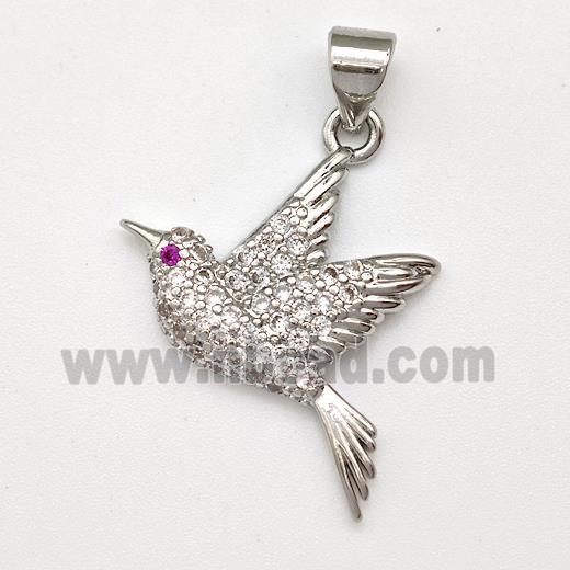 Copper Birds Pendant Micro Pave Zirconia Platinum Plated