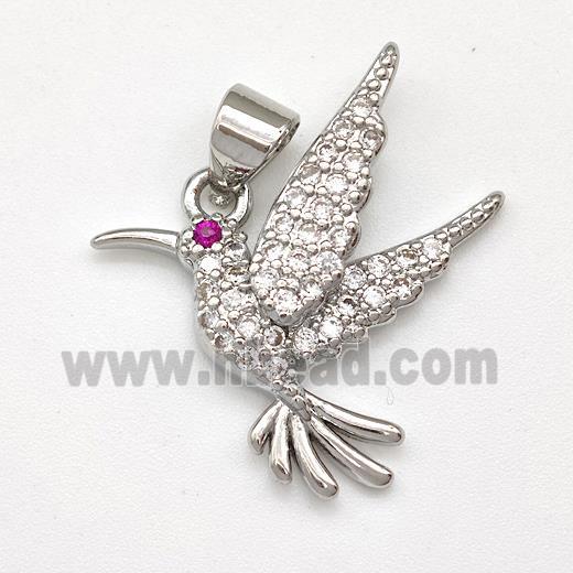 Copper Birds Pendant Micro Pave Zirconia Platinum Plated