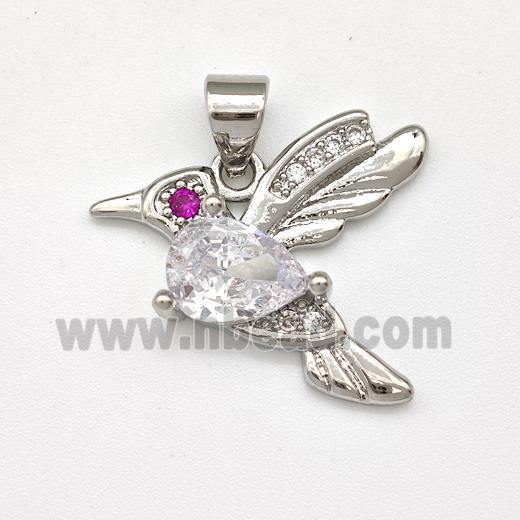 Copper Birds Pendant Micro Pave Zirconia Platinum Plated