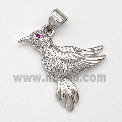 Copper Birds Pendant Micro Pave Zirconia Platinum Plated