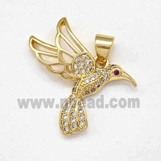 Copper Birds Pendant Micro Pave Zirconia Gold Plated