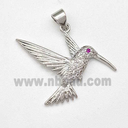 Copper HummingBirds Pendant Micro Pave Zirconia Platinum Plated