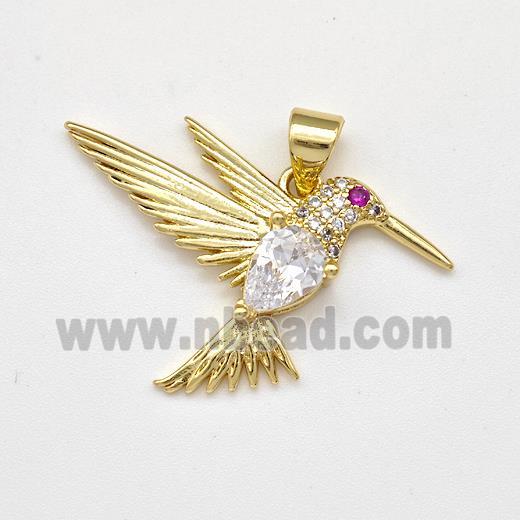 Copper HummingBirds Pendant Micro Pave Zirconia Gold Plated