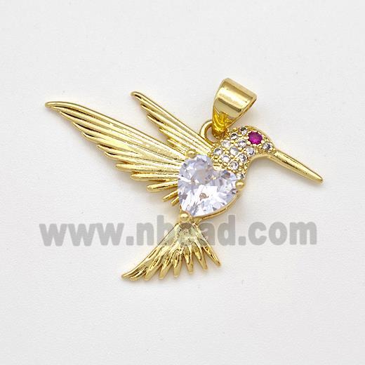 Copper HummingBirds Pendant Micro Pave Zirconia Gold Plated