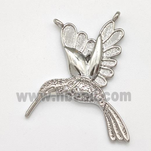 Copper Birds Pendant Micro Pave Zirconia 2loops Platinum Plated