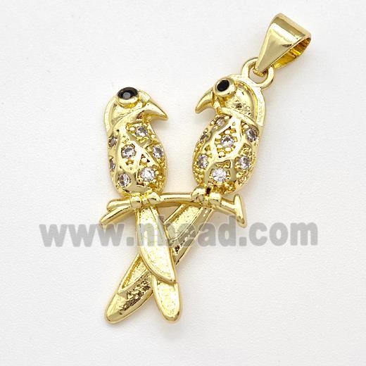 Copper Birds Pendant Micro Pave Zirconia Couple Gold Plated