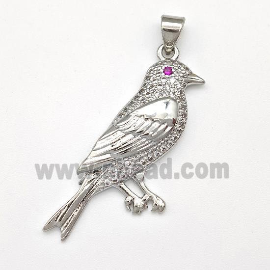 Copper Birds Pendant Micro Pave Zirconia Platinum Plated