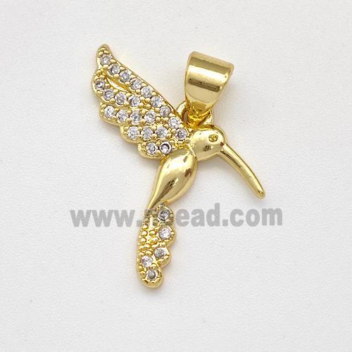 Copper HummingBirds Pendant Micro Pave Zirconia Gold Plated