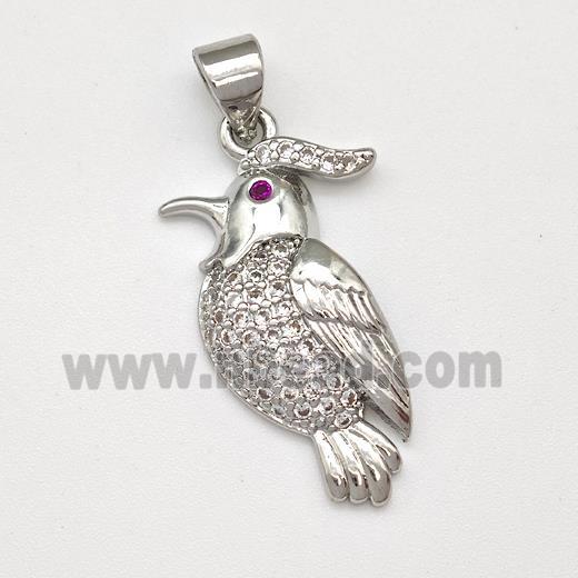 Copper Birds Pendant Micro Pave Zirconia Parrot Platinum Plated