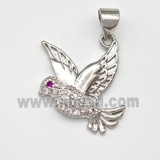 Copper Birds Pendant Micro Pave Zirconia Platinum Plated