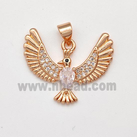 Copper Birds Pendant Micro Pave Zirconia Eagle Rose Gold