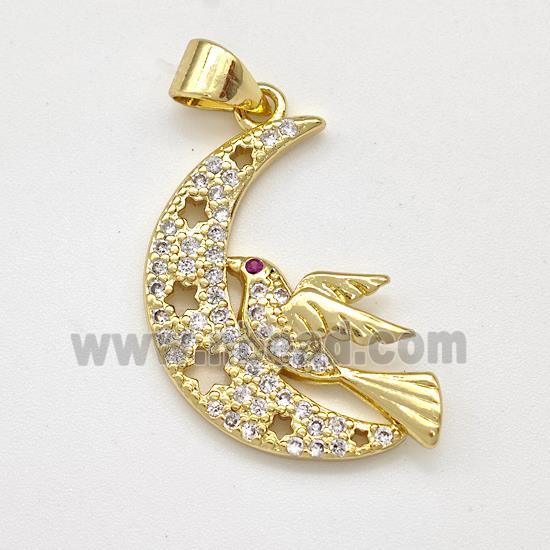 Copper Birds Pendant Micro Pave Zirconia Moon Gold Plated