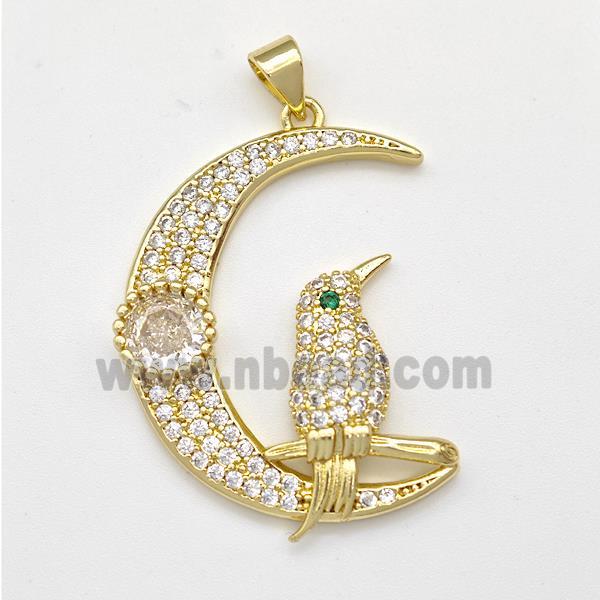 Copper Birds Pendant Micro Pave Zirconia Moon Gold Plated