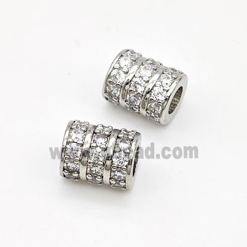 Copper Tube Beads Micro Pave Zirconia Large Hole Platinum Plated