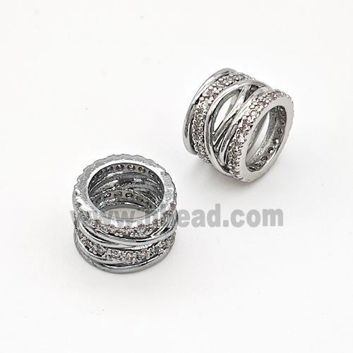 Copper Tube Beads Micro Pave Zirconia Large Hole Hollow Platinum Plated